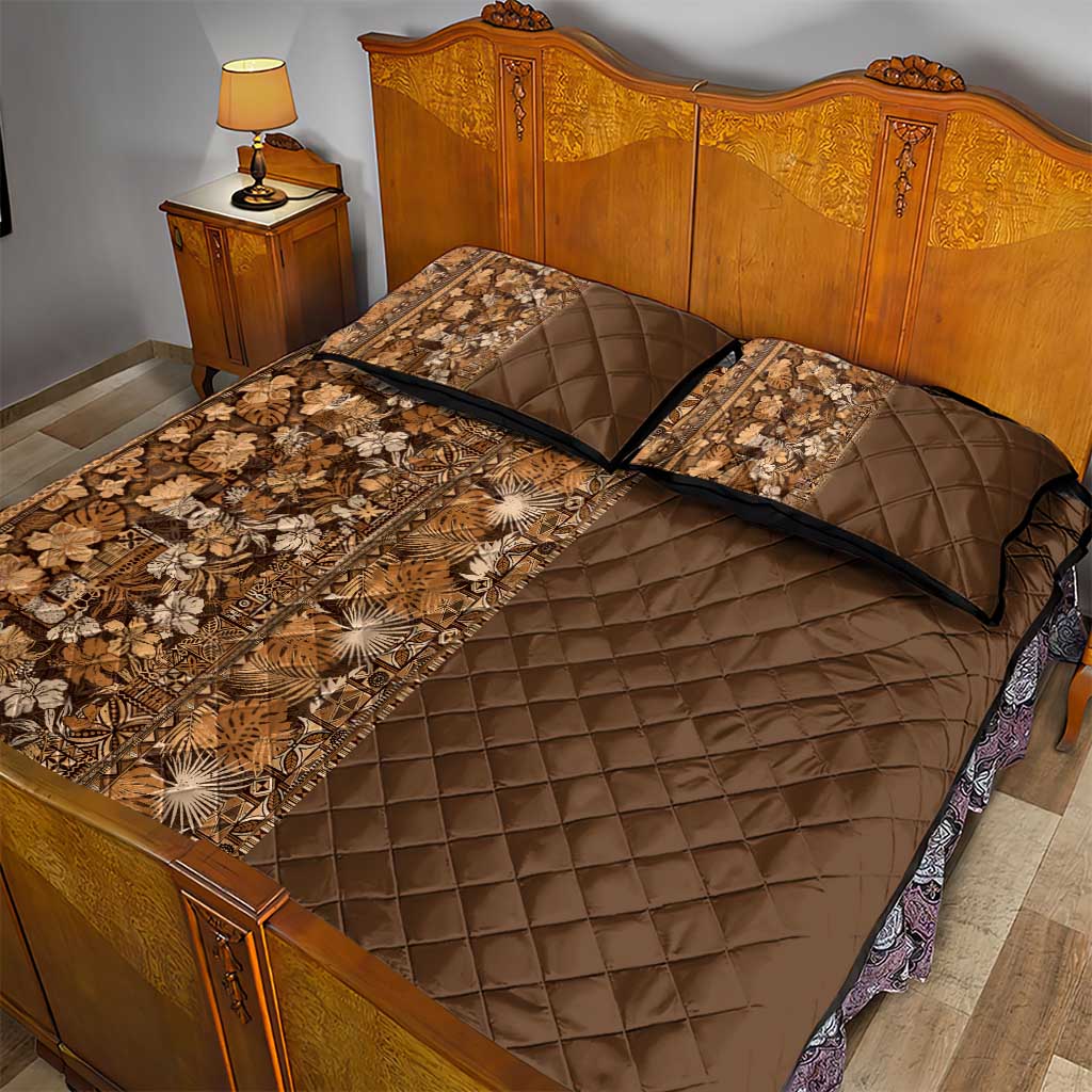Hawaiian Tribal Elements Hibiscus Quilt Bed Set Gold Pattern - Polynesian Pride