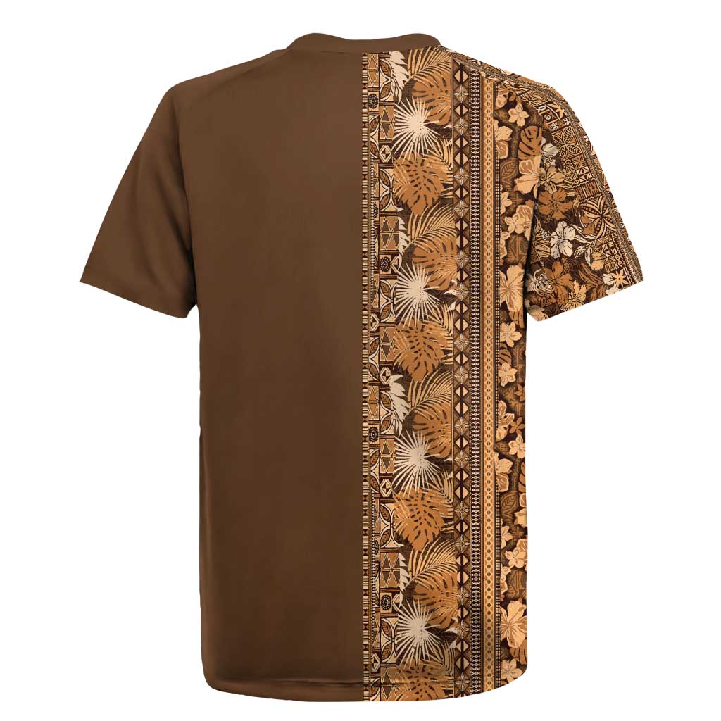 Hawaiian Tribal Elements Hibiscus Rugby Jersey Gold Pattern - Polynesian Pride