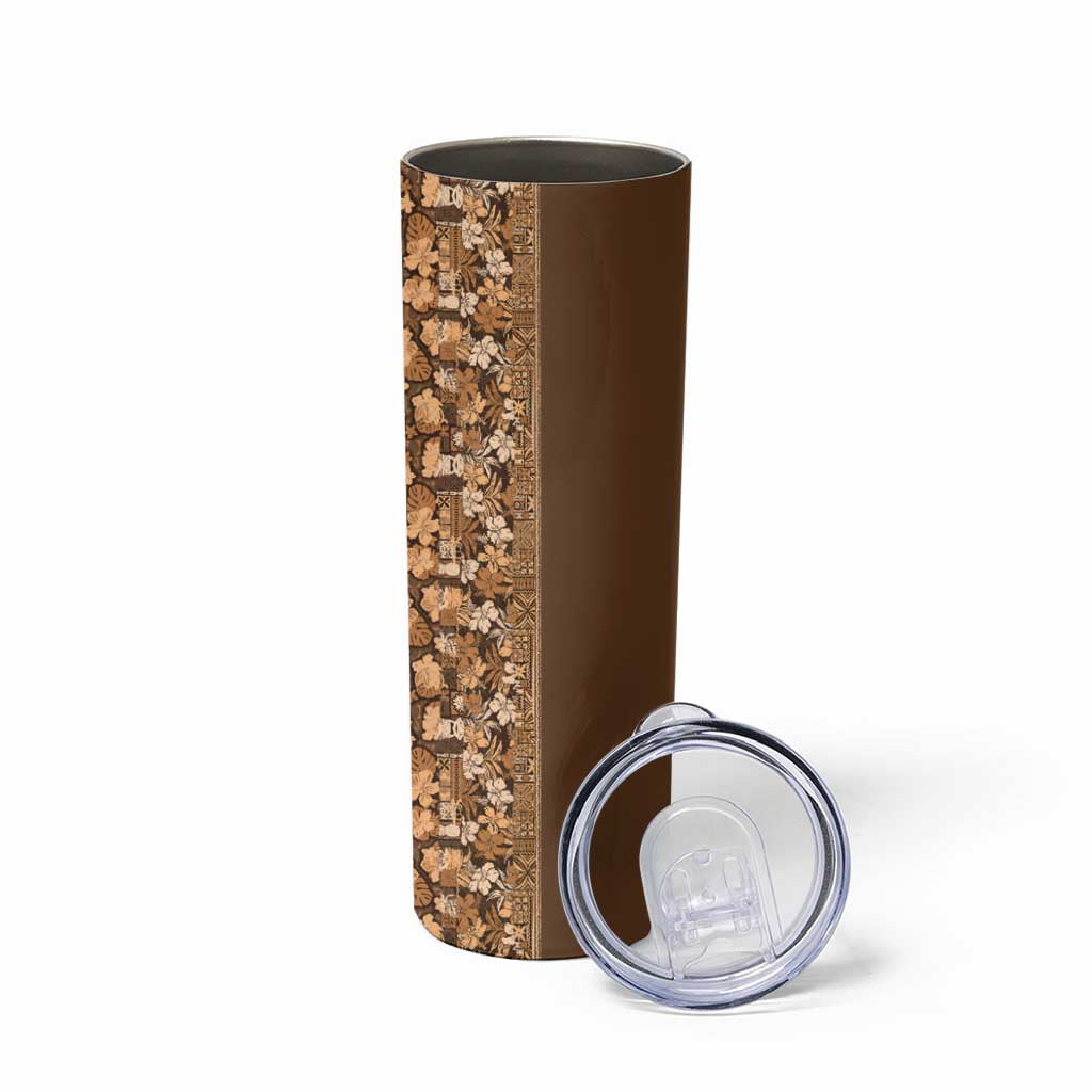 Hawaiian Tribal Elements Hibiscus Skinny Tumbler Gold Pattern - Polynesian Pride