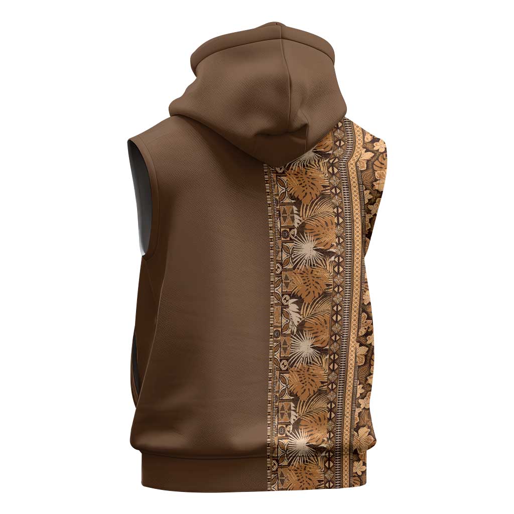 Hawaiian Tribal Elements Hibiscus Sleeveless Zip Hoodie Gold Pattern - Polynesian Pride
