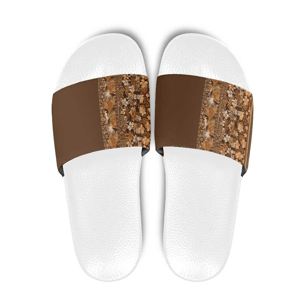 Hawaiian Tribal Elements Hibiscus Slide Sandals Gold Pattern - Polynesian Pride