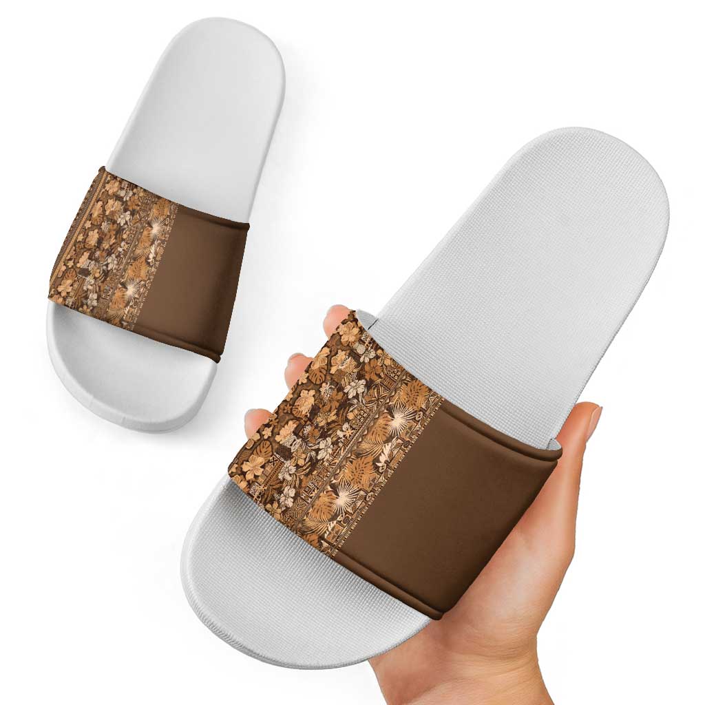 Hawaiian Tribal Elements Hibiscus Slide Sandals Gold Pattern - Polynesian Pride