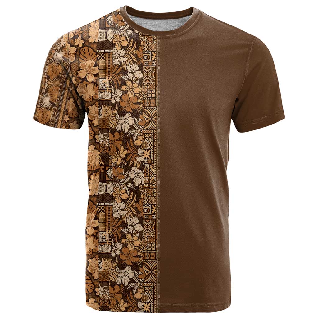 Hawaiian Tribal Elements Hibiscus T Shirt Gold Pattern - Polynesian Pride