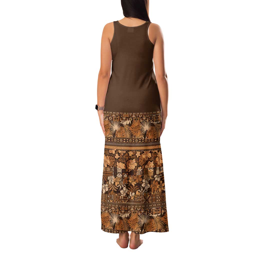 Hawaiian Tribal Elements Hibiscus Tank Maxi Dress Gold Pattern - Polynesian Pride
