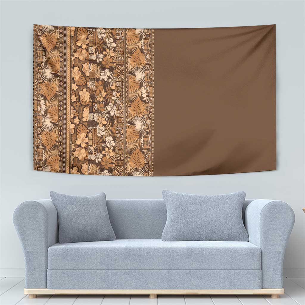 Hawaiian Tribal Elements Hibiscus Tapestry Gold Pattern - Polynesian Pride
