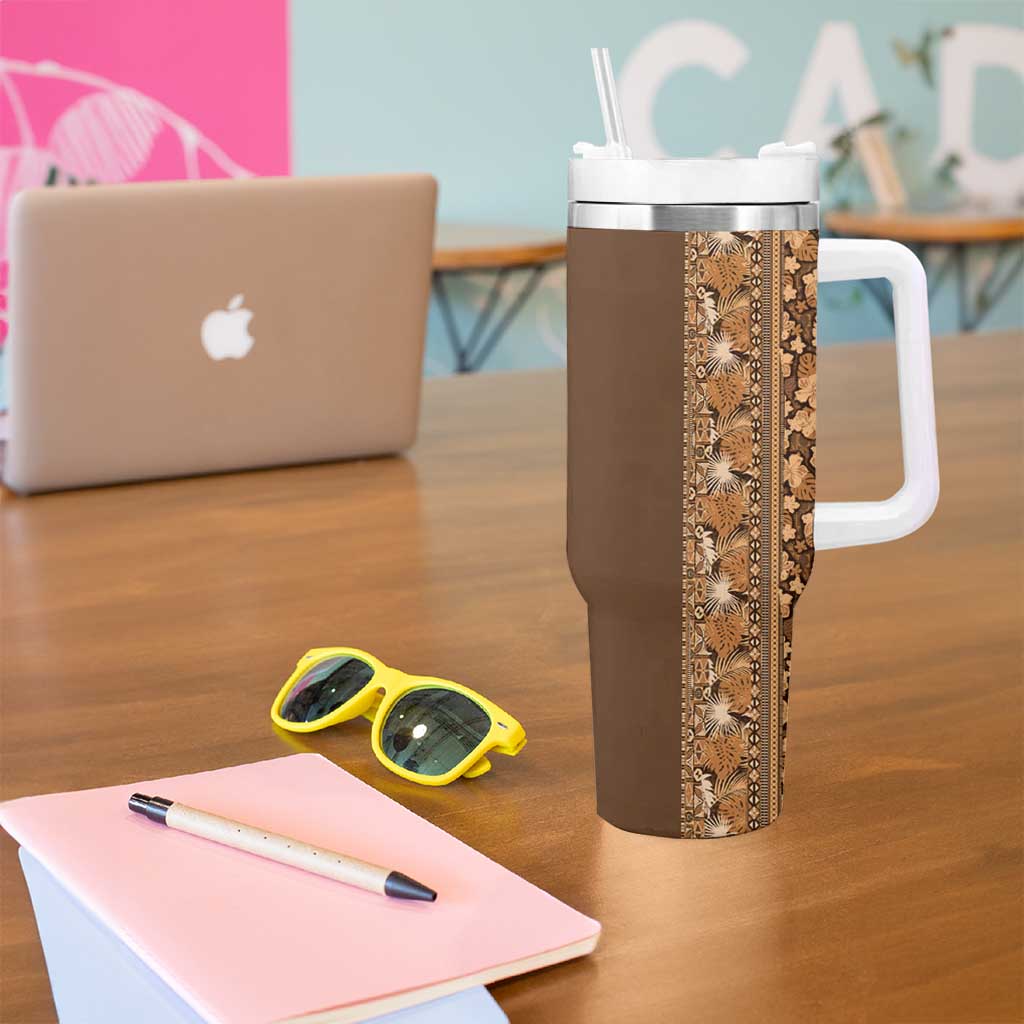 Hawaiian Tribal Elements Hibiscus Tumbler With Handle Gold Pattern - Polynesian Pride