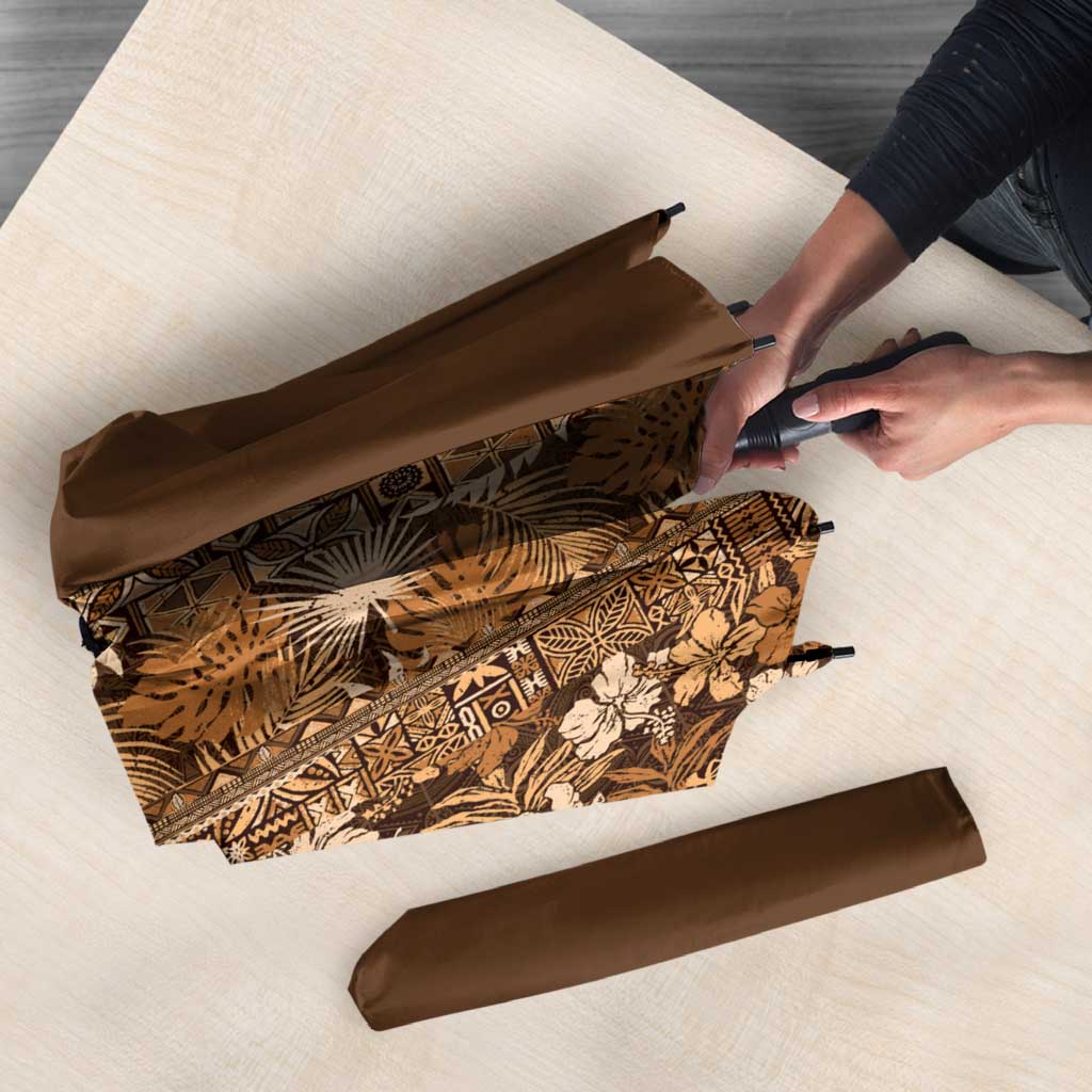 Hawaiian Tribal Elements Hibiscus Umbrella Gold Pattern - Polynesian Pride