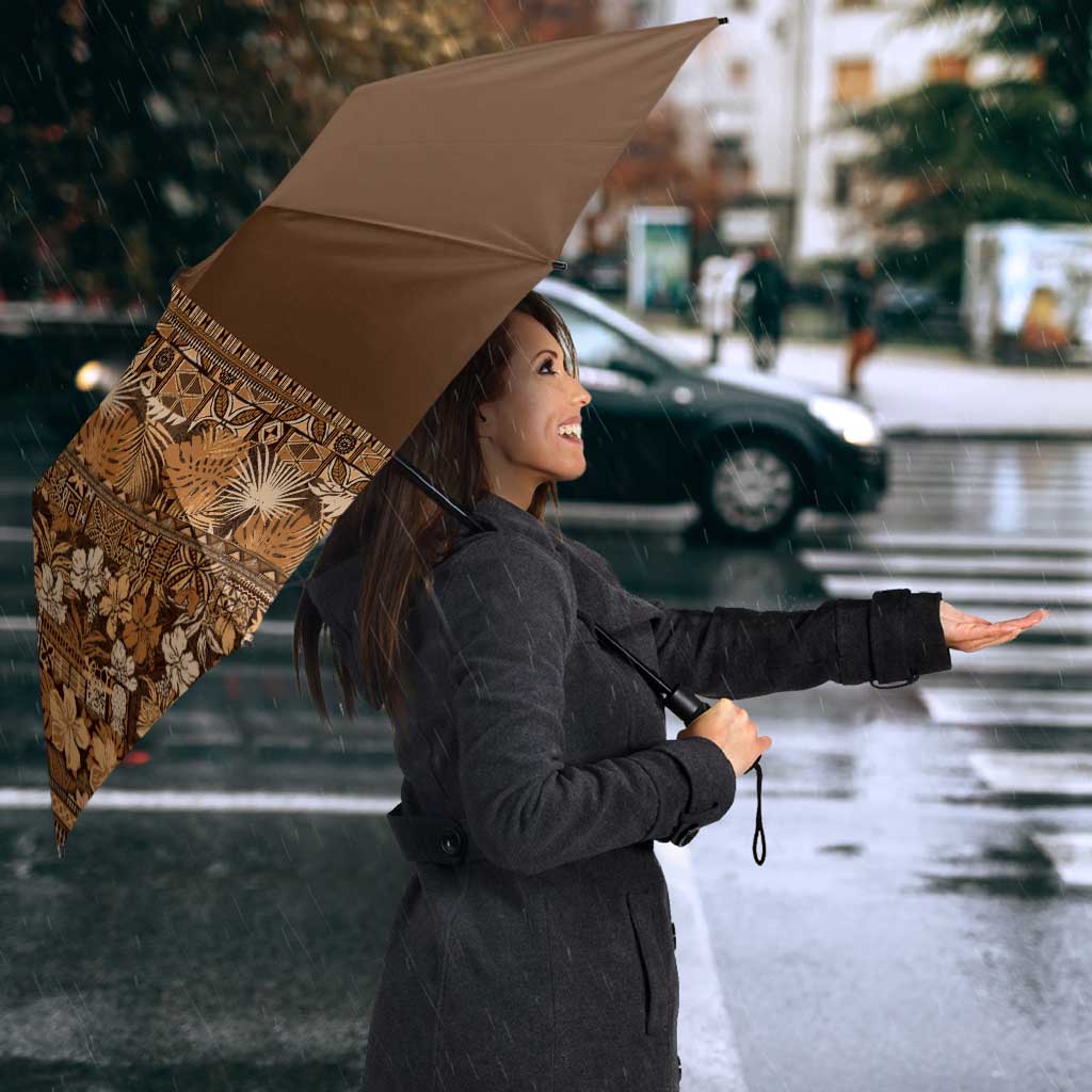 Hawaiian Tribal Elements Hibiscus Umbrella Gold Pattern - Polynesian Pride