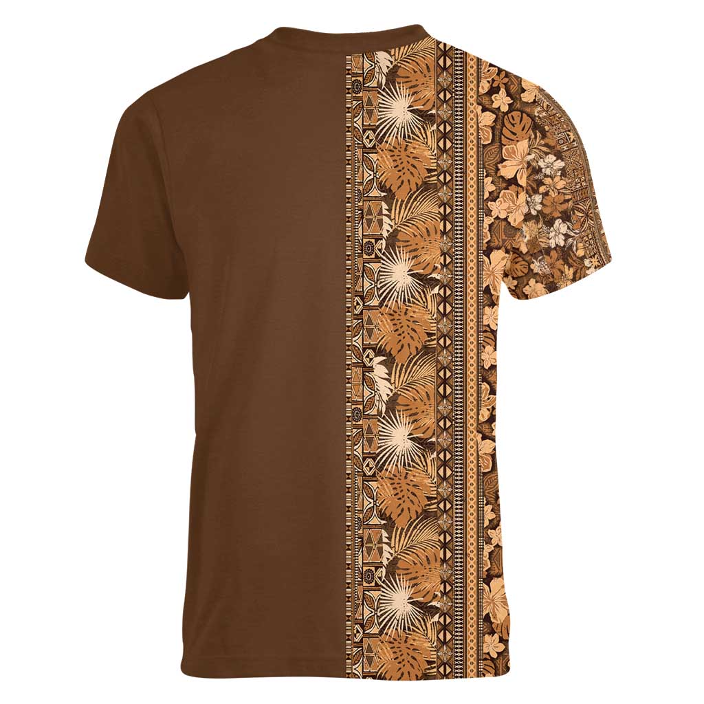 Hawaiian Tribal Elements Hibiscus Women V-Neck T-Shirt Gold Pattern - Polynesian Pride