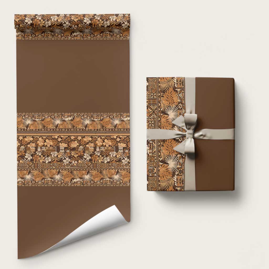 Hawaiian Tribal Elements Hibiscus Wrapping Paper Gold Pattern - Polynesian Pride