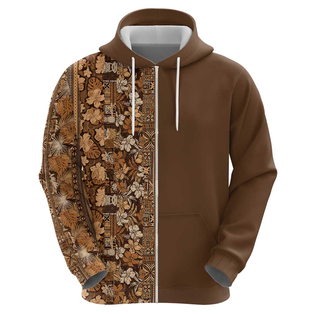 Hawaiian Tribal Elements Hibiscus Zip Hoodie Gold Pattern - Polynesian Pride
