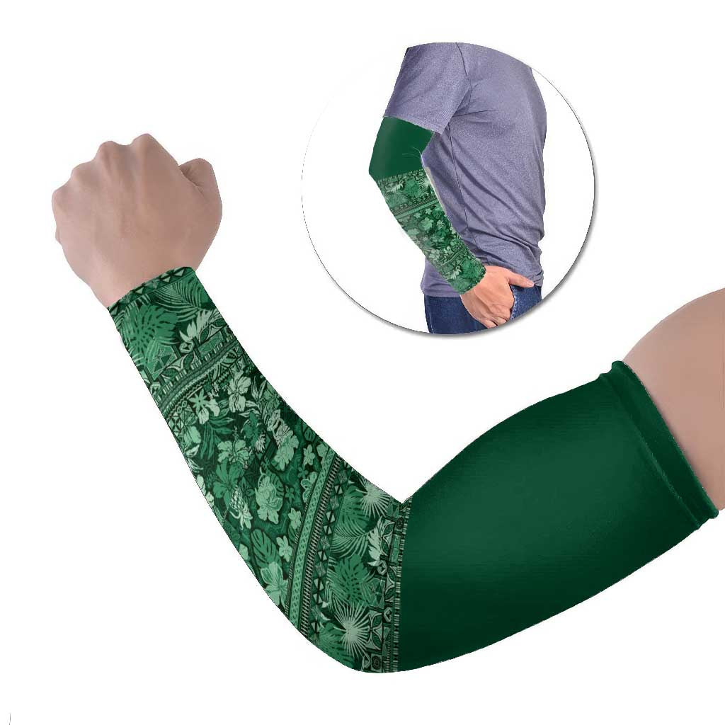 Hawaiian Tribal Elements Hibiscus Arm Sleeves Green Pattern - Polynesian Pride