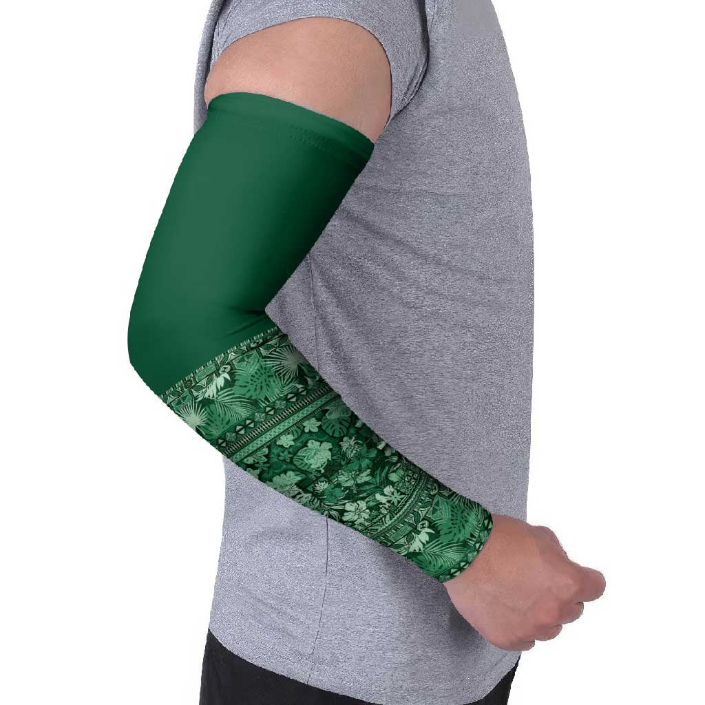 Hawaiian Tribal Elements Hibiscus Arm Sleeves Green Pattern - Polynesian Pride