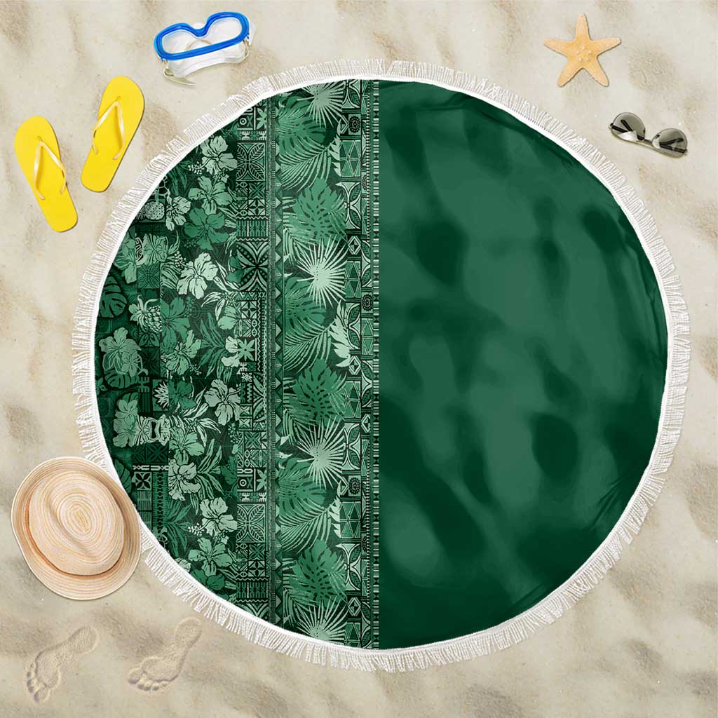 Hawaiian Tribal Elements Hibiscus Beach Blanket Green Pattern - Polynesian Pride