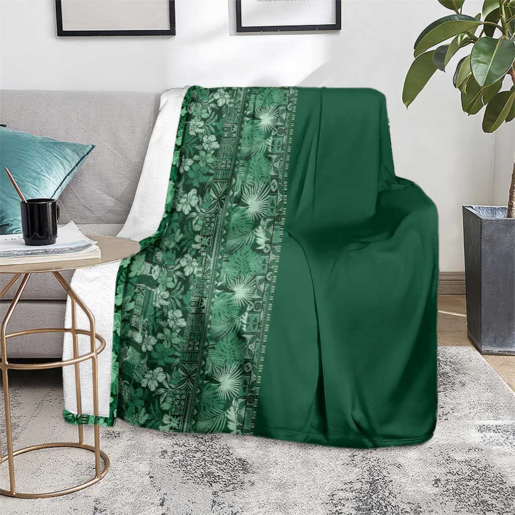 Hawaiian Tribal Elements Hibiscus Blanket Green Pattern - Polynesian Pride