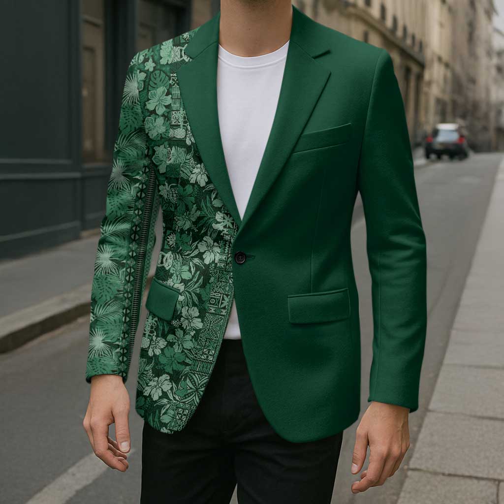 Hawaiian Tribal Elements Hibiscus Blazer Green Pattern - Polynesian Pride
