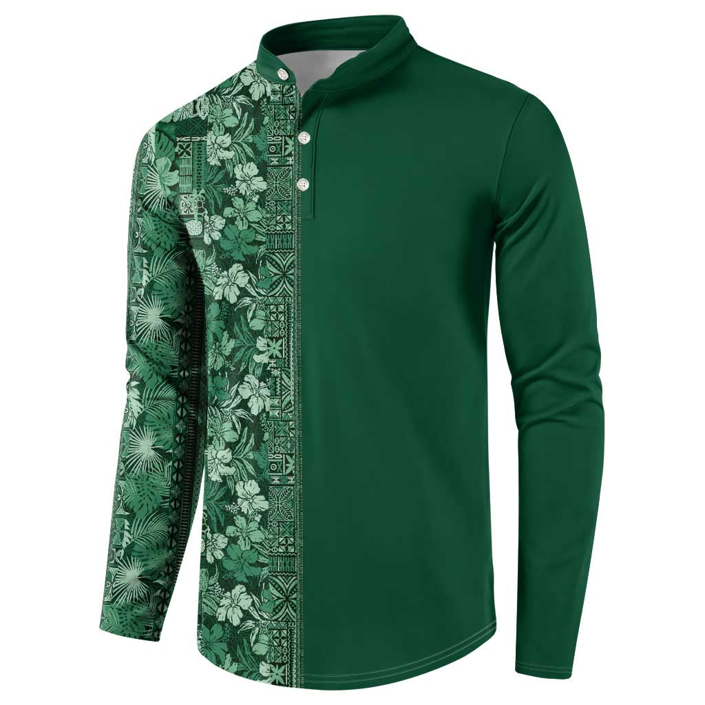 Hawaiian Tribal Elements Hibiscus Button Sweatshirt Green Pattern - Polynesian Pride