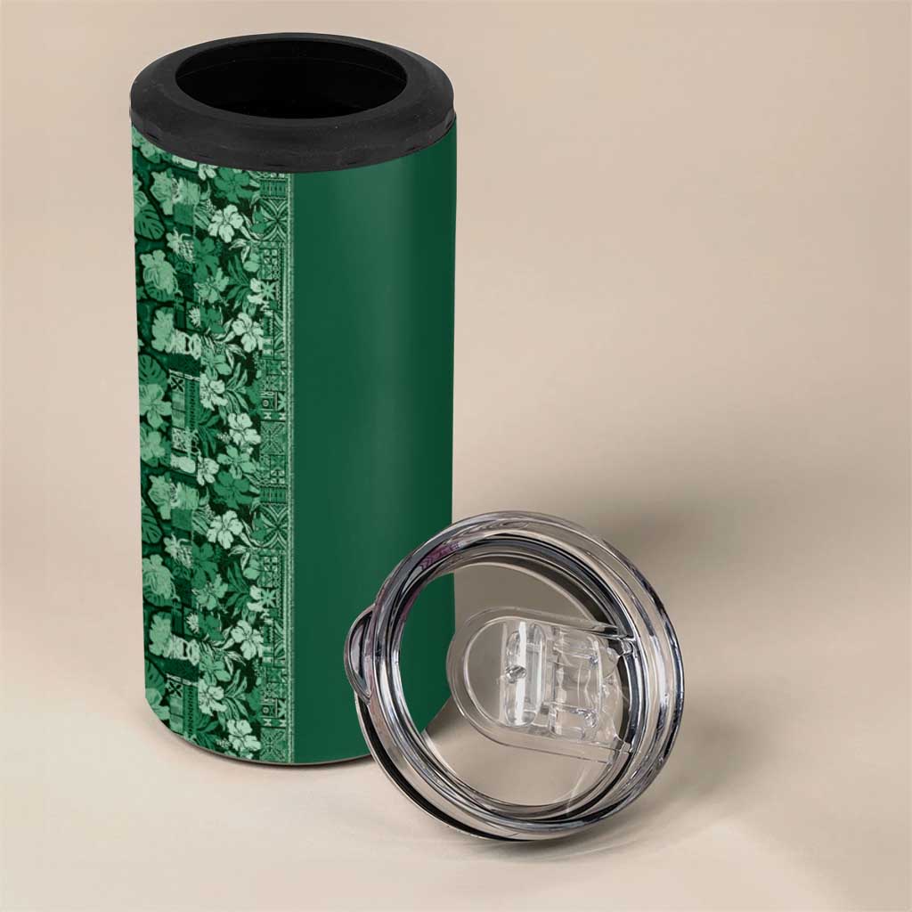 Hawaiian Tribal Elements Hibiscus 4 in 1 Can Cooler Tumbler Green Pattern - Polynesian Pride