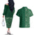 Hawaiian Tribal Elements Hibiscus Couples Matching Off The Shoulder Long Sleeve Dress and Hawaiian Shirt Green Pattern - Polynesian Pride