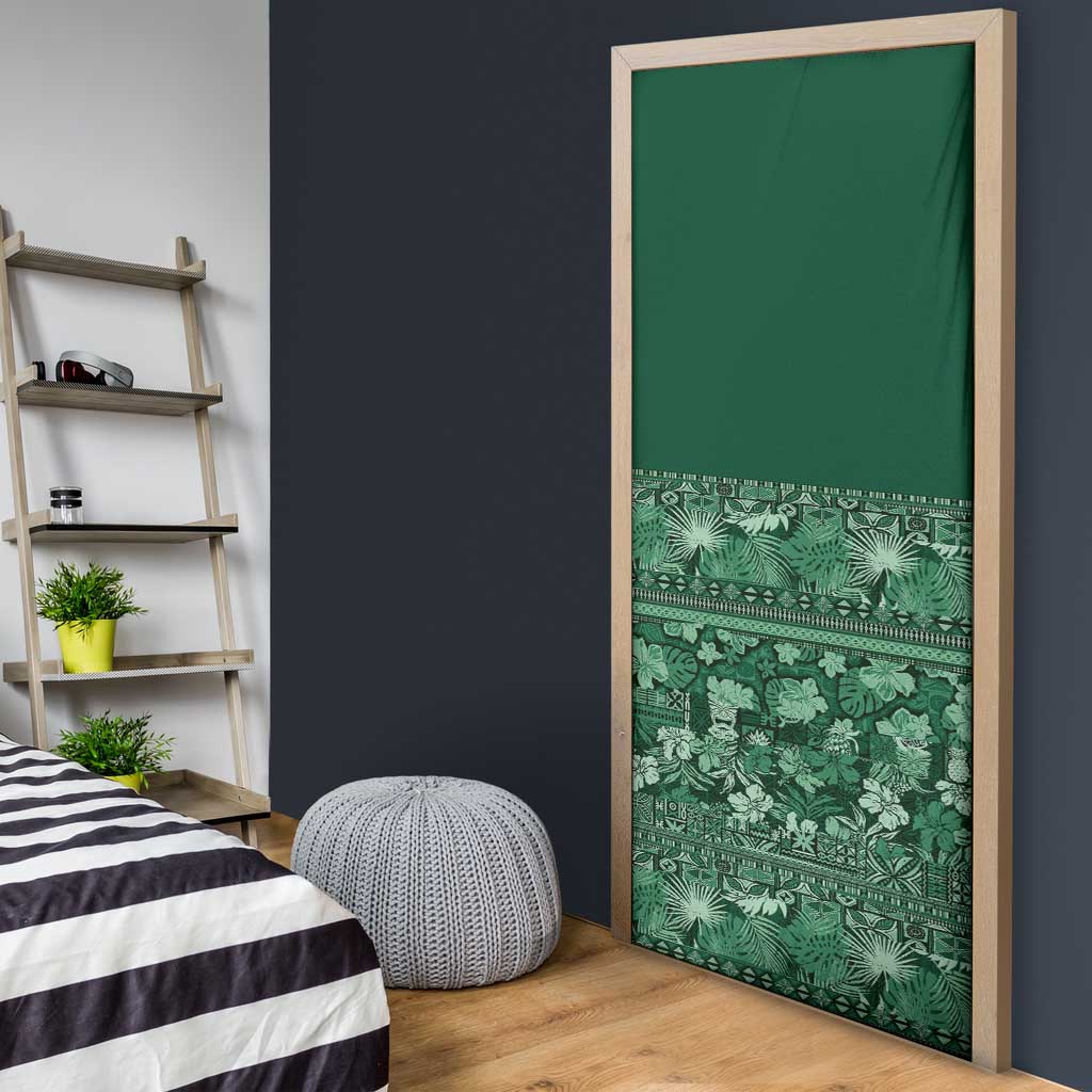 Hawaiian Tribal Elements Hibiscus Door Cover Green Pattern - Polynesian Pride