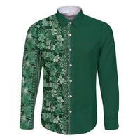 Hawaiian Tribal Elements Hibiscus Family Matching Off The Shoulder Long Sleeve Dress and Hawaiian Shirt Green Pattern - Polynesian Pride