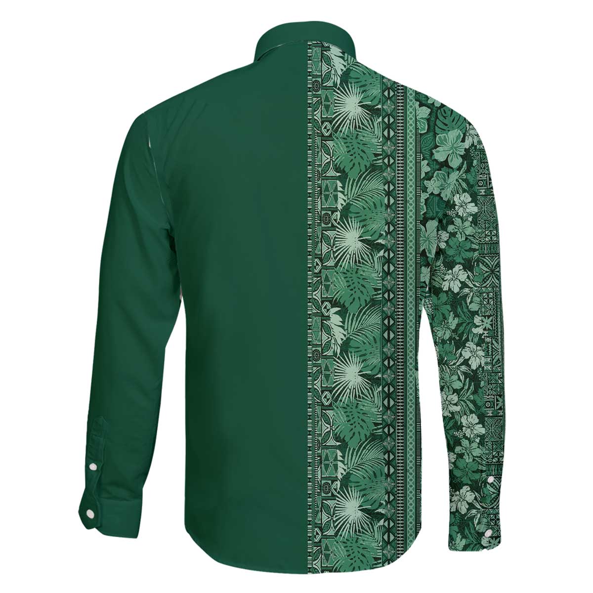 Hawaiian Tribal Elements Hibiscus Family Matching Off The Shoulder Long Sleeve Dress and Hawaiian Shirt Green Pattern - Polynesian Pride