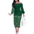 Hawaiian Tribal Elements Hibiscus Family Matching Off The Shoulder Long Sleeve Dress and Hawaiian Shirt Green Pattern - Polynesian Pride