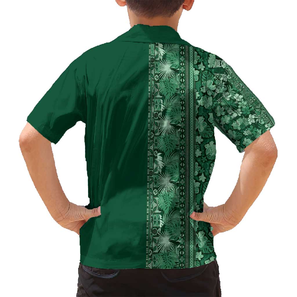 Hawaiian Tribal Elements Hibiscus Family Matching Off Shoulder Maxi Dress and Hawaiian Shirt Green Pattern - Polynesian Pride