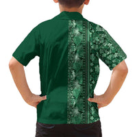Hawaiian Tribal Elements Hibiscus Family Matching Off Shoulder Maxi Dress and Hawaiian Shirt Green Pattern - Polynesian Pride