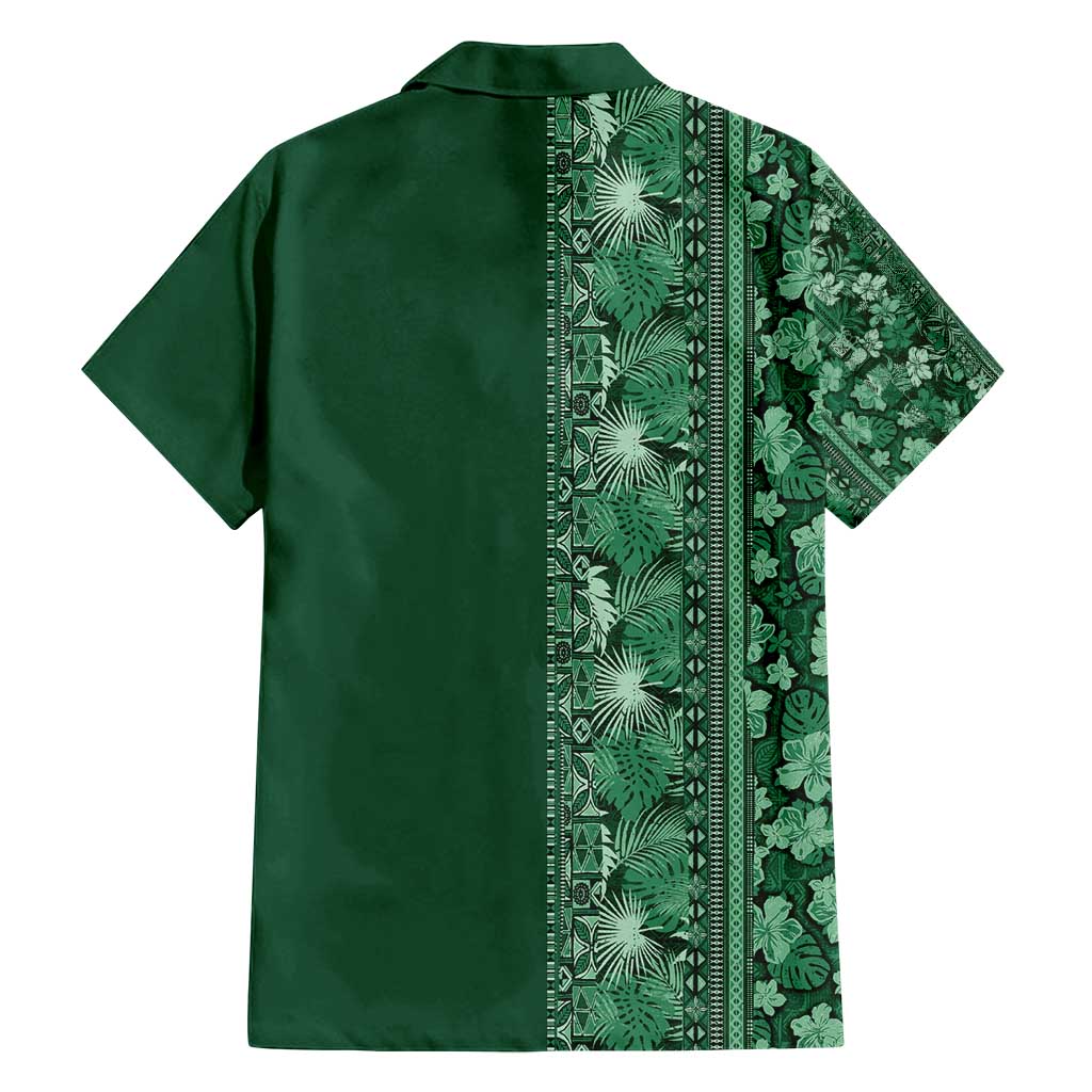 Hawaiian Tribal Elements Hibiscus Family Matching Off Shoulder Maxi Dress and Hawaiian Shirt Green Pattern - Polynesian Pride