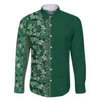 Hawaiian Tribal Elements Hibiscus Family Matching Off Shoulder Short Dress and Hawaiian Shirt Green Pattern - Polynesian Pride
