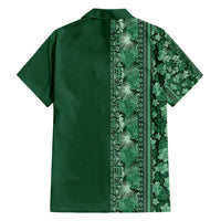 Hawaiian Tribal Elements Hibiscus Family Matching Short Sleeve Bodycon Dress and Hawaiian Shirt Green Pattern - Polynesian Pride
