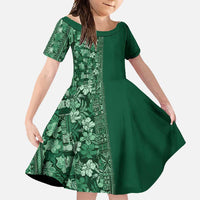 Hawaiian Tribal Elements Hibiscus Family Matching Summer Maxi Dress and Hawaiian Shirt Green Pattern - Polynesian Pride