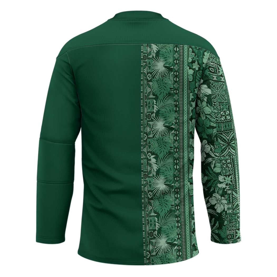 Hawaiian Tribal Elements Hibiscus Hockey Jersey Green Pattern - Polynesian Pride