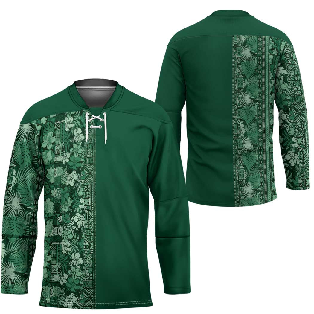 Hawaiian Tribal Elements Hibiscus Hockey Jersey Green Pattern - Polynesian Pride