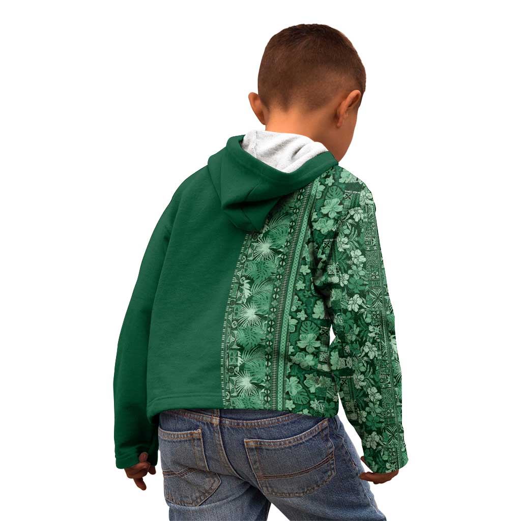 Hawaiian Tribal Elements Hibiscus Kid Hoodie Green Pattern - Polynesian Pride