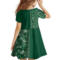 Hawaiian Tribal Elements Hibiscus Kid Short Sleeve Dress Green Pattern - Polynesian Pride