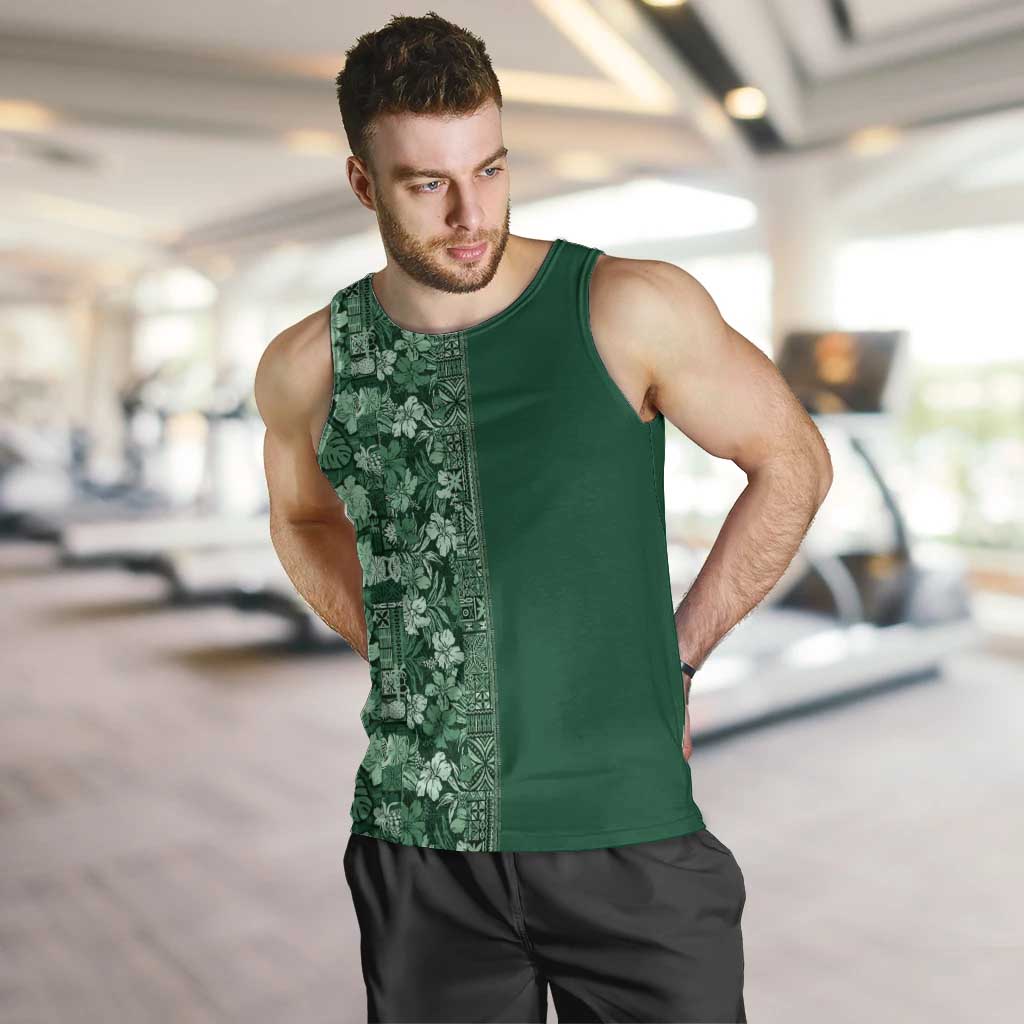 Hawaiian Tribal Elements Hibiscus Men Tank Top Green Pattern - Polynesian Pride