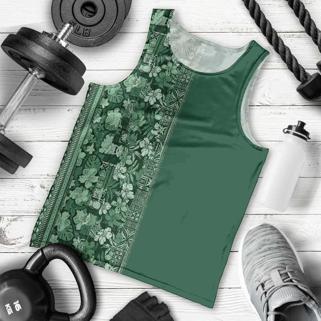 Hawaiian Tribal Elements Hibiscus Men Tank Top Green Pattern - Polynesian Pride