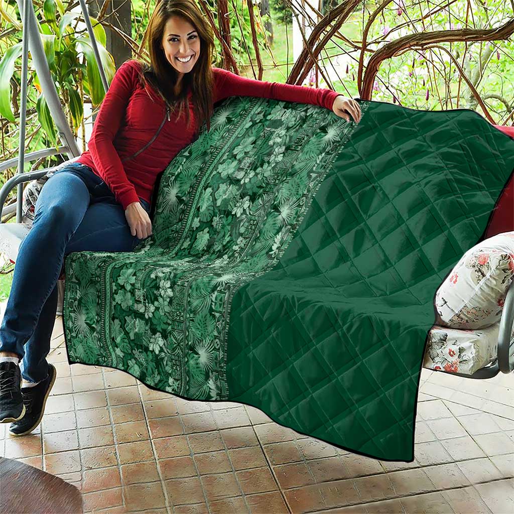 Hawaiian Tribal Elements Hibiscus Quilt Green Pattern - Polynesian Pride