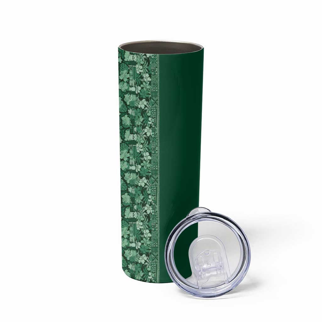 Hawaiian Tribal Elements Hibiscus Skinny Tumbler Green Pattern - Polynesian Pride