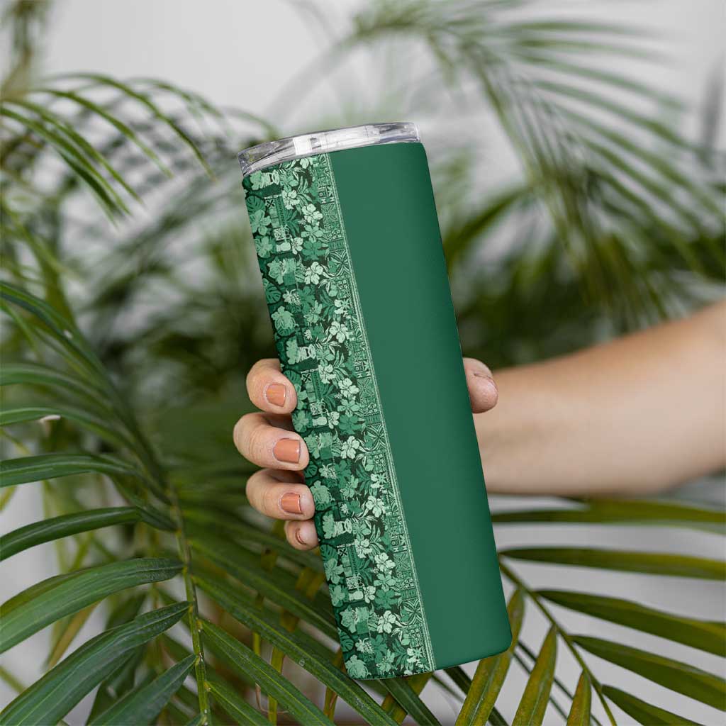 Hawaiian Tribal Elements Hibiscus Skinny Tumbler Green Pattern - Polynesian Pride