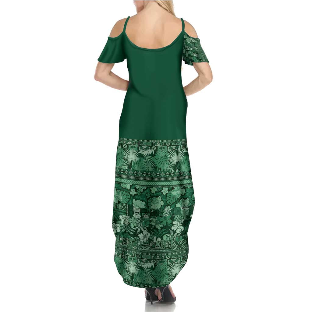 Hawaiian Tribal Elements Hibiscus Summer Maxi Dress Green Pattern - Polynesian Pride