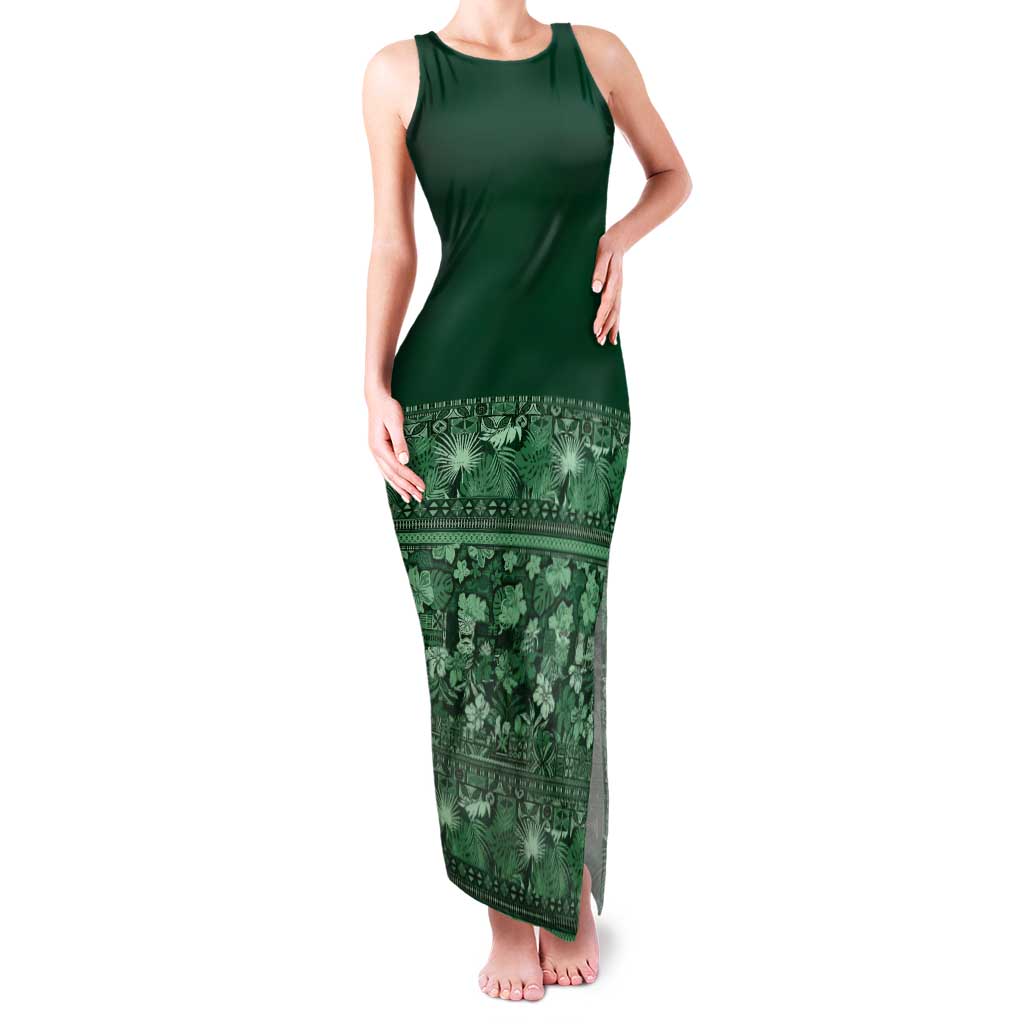 Hawaiian Tribal Elements Hibiscus Tank Maxi Dress Green Pattern - Polynesian Pride