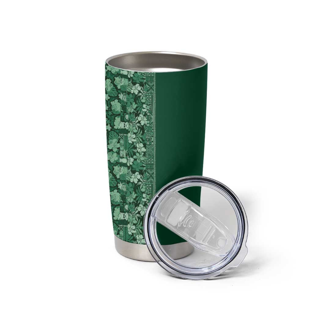 Hawaiian Tribal Elements Hibiscus Tumbler Cup Green Pattern - Polynesian Pride
