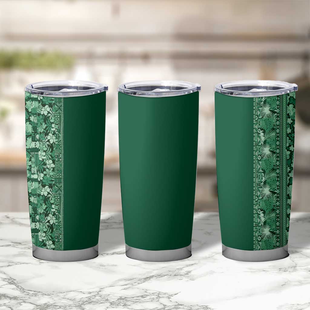 Hawaiian Tribal Elements Hibiscus Tumbler Cup Green Pattern - Polynesian Pride