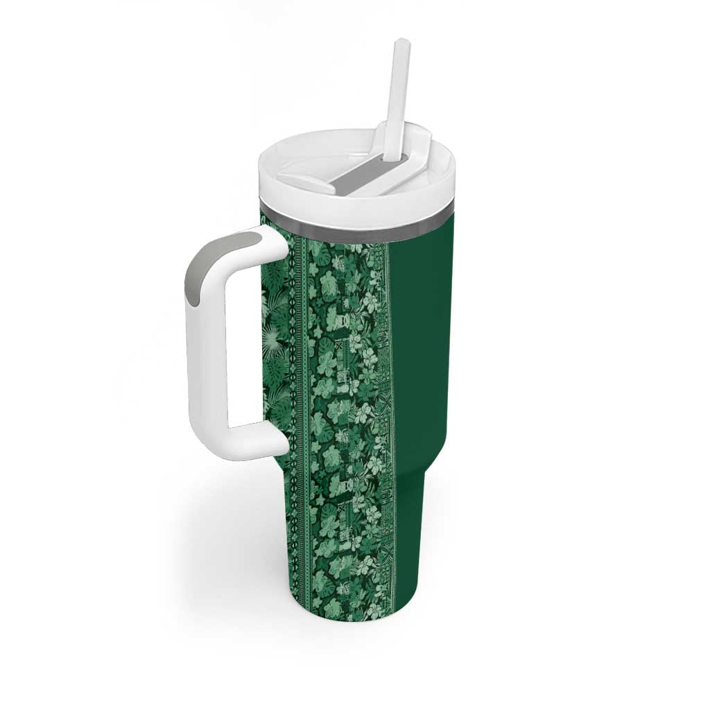 Hawaiian Tribal Elements Hibiscus Tumbler With Handle Green Pattern - Polynesian Pride