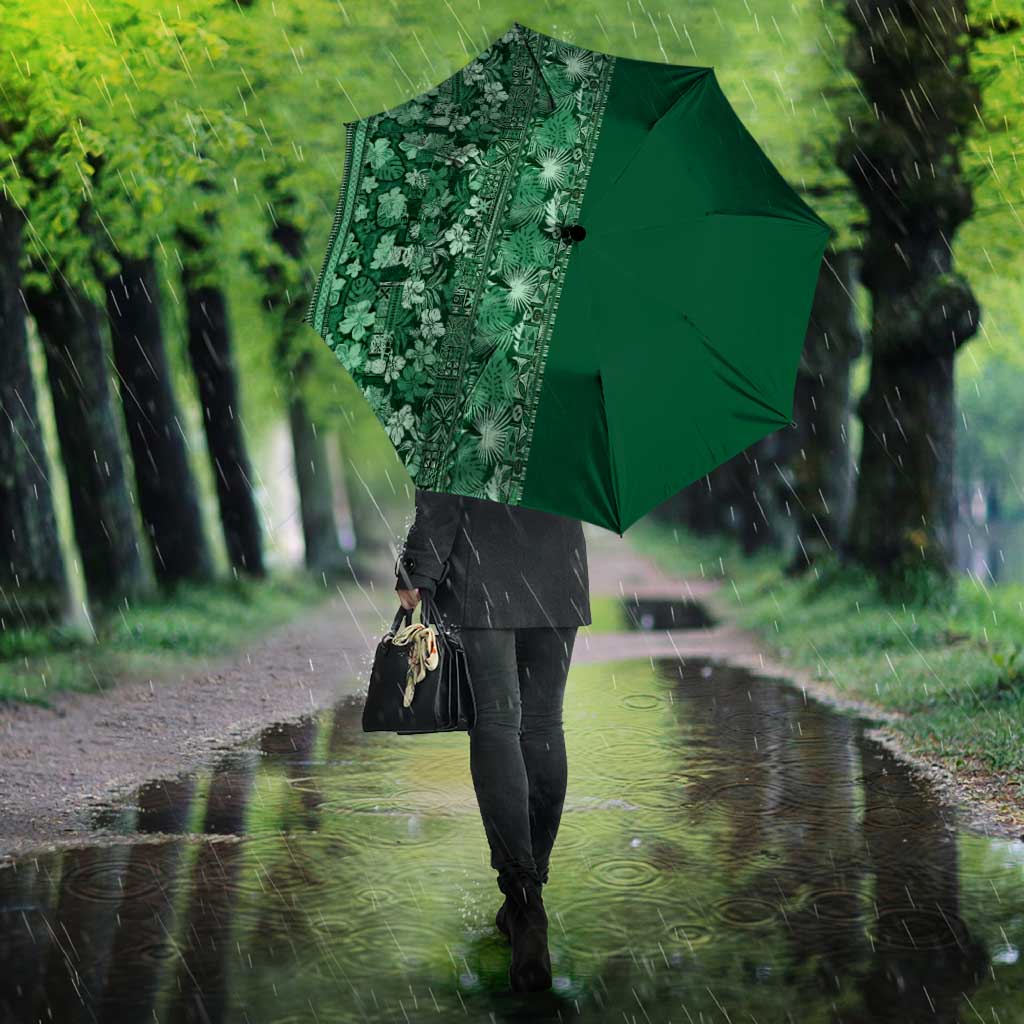 Hawaiian Tribal Elements Hibiscus Umbrella Green Pattern - Polynesian Pride