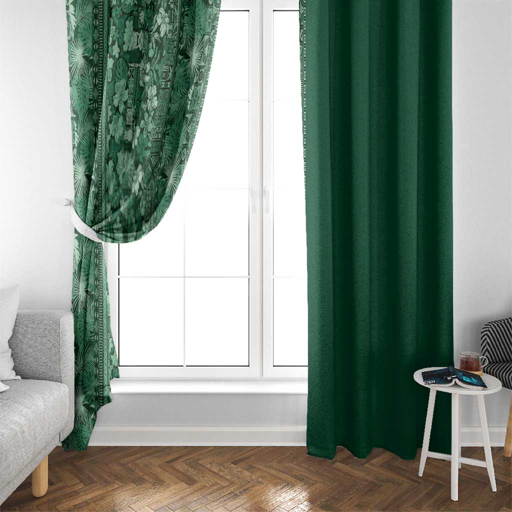 Hawaiian Tribal Elements Hibiscus Window Curtain Green Pattern - Polynesian Pride