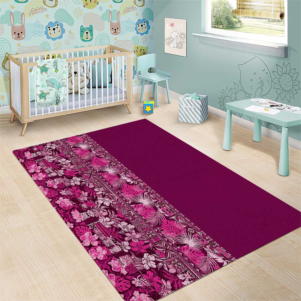 Hawaiian Tribal Elements Hibiscus Area Rug Pink Pattern - Polynesian Pride